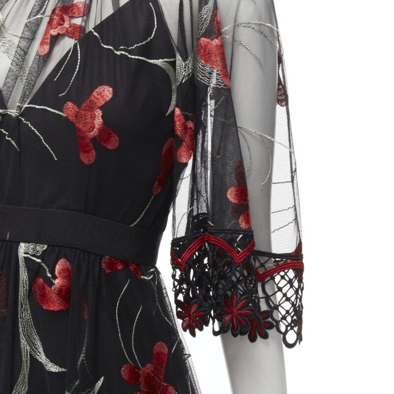 Alice McCall ALICE MCCALL Wish you Were Here black red guipere lace floral tulle dress US2 XS Size S / US 4 / IT 40 - 8 Thumbnail