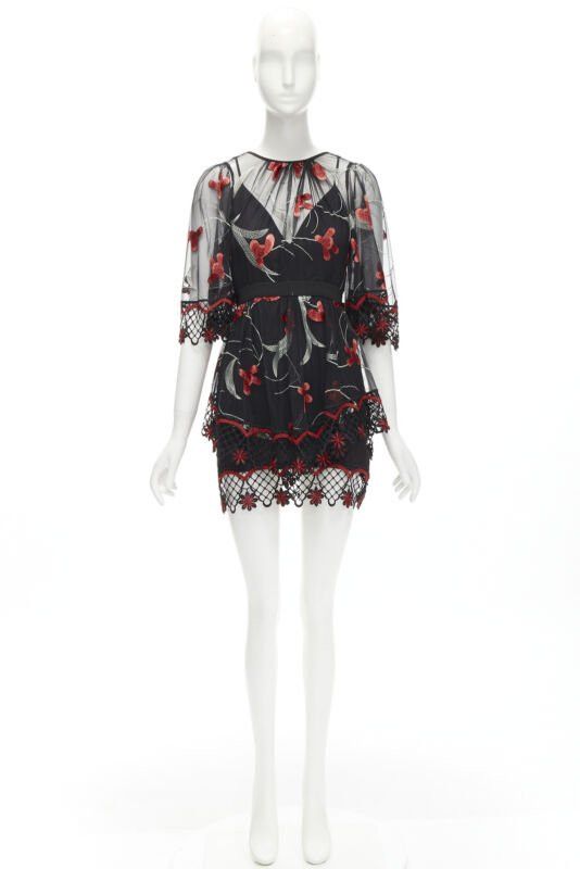 Alice McCall ALICE MCCALL Wish you Were Here black red guipere lace floral tulle dress US2 XS Size S / US 4 / IT 40 - 10 Thumbnail