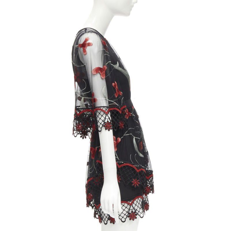 Alice McCall ALICE MCCALL Wish you Were Here black red guipere lace floral tulle dress US2 XS Size S / US 4 / IT 40 - 4 Thumbnail