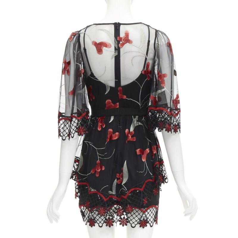 Alice McCall ALICE MCCALL Wish you Were Here black red guipere lace floral tulle dress US2 XS Size S / US 4 / IT 40 - 5 Thumbnail