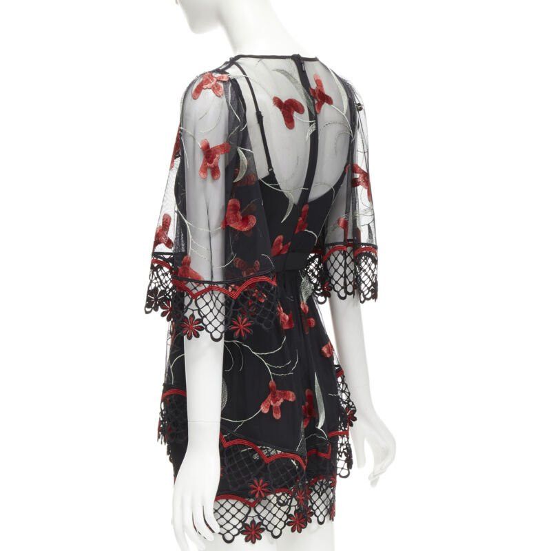Alice McCall ALICE MCCALL Wish you Were Here black red guipere lace floral tulle dress US2 XS Size S / US 4 / IT 40 - 6 Thumbnail