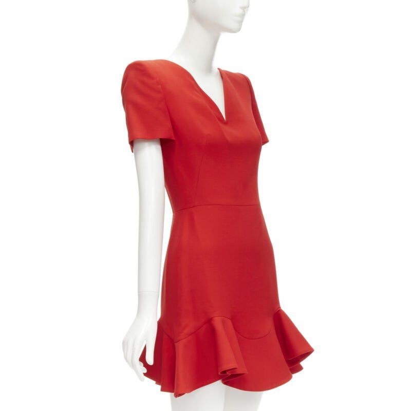 Alexander McQueen ALEXANDER MCQUEEN red wool crepe tulip neck flutter hem dress IT38 XS Size XS / US 0-2 / IT 36-38 - 3 Thumbnail