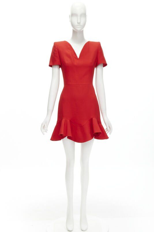 Alexander McQueen ALEXANDER MCQUEEN red wool crepe tulip neck flutter hem dress IT38 XS Size XS / US 0-2 / IT 36-38 - 10 Thumbnail