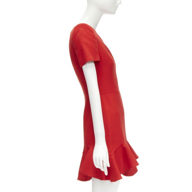 Alexander McQueen ALEXANDER MCQUEEN red wool crepe tulip neck flutter hem dress IT38 XS Size XS / US 0-2 / IT 36-38 - 4 Thumbnail