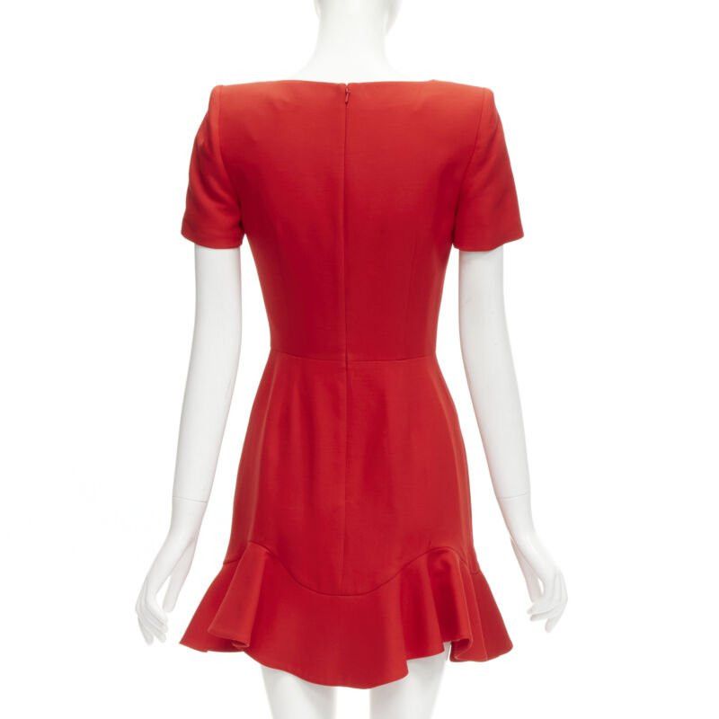 Alexander McQueen ALEXANDER MCQUEEN red wool crepe tulip neck flutter hem dress IT38 XS Size XS / US 0-2 / IT 36-38 - 5 Thumbnail