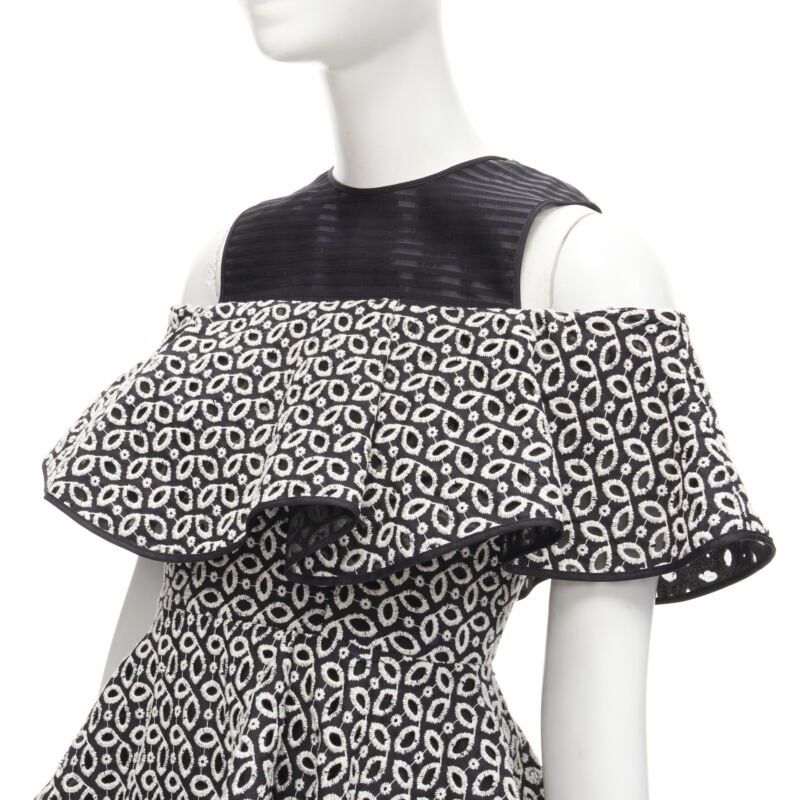 HUISHAN ZHANG HUISHAN ZHANG black white eyelet embroidery anglais cold shoulder dress US2 XS Size S / US 4 / IT 40 - 2 Thumbnail