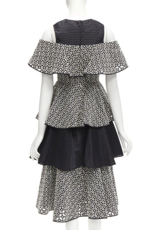 HUISHAN ZHANG HUISHAN ZHANG black white eyelet embroidery anglais cold shoulder dress US2 XS Size S / US 4 / IT 40 - 5 Thumbnail