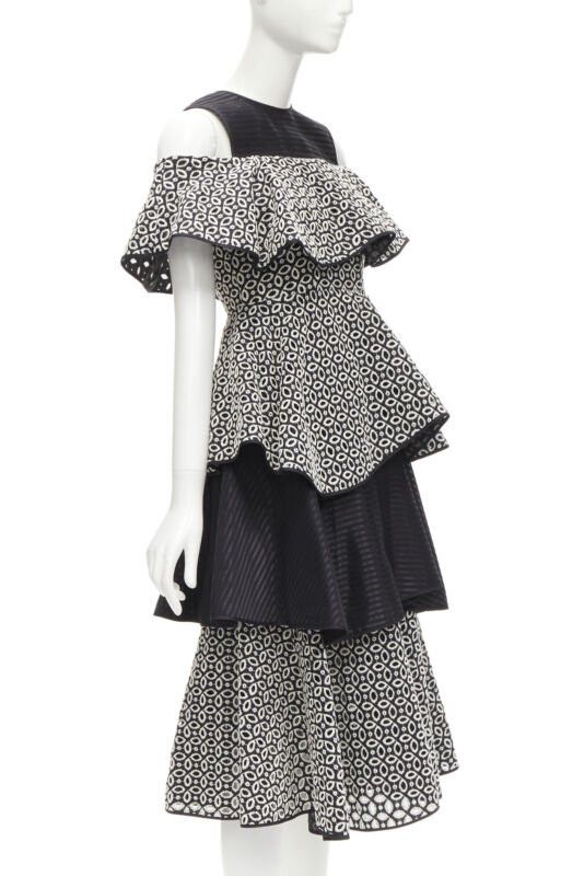HUISHAN ZHANG HUISHAN ZHANG black white eyelet embroidery anglais cold shoulder dress US2 XS Size S / US 4 / IT 40 - 3 Thumbnail