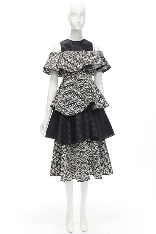 HUISHAN ZHANG HUISHAN ZHANG black white eyelet embroidery anglais cold shoulder dress US2 XS Size S / US 4 / IT 40 - 10 Thumbnail