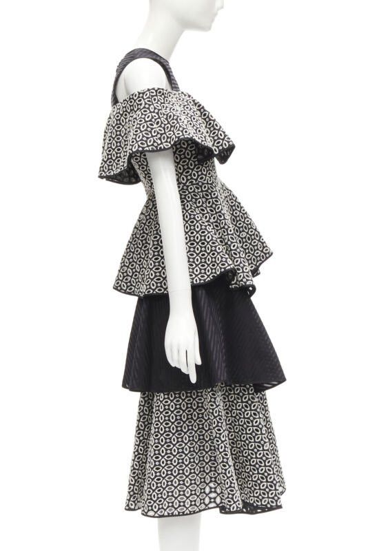 HUISHAN ZHANG HUISHAN ZHANG black white eyelet embroidery anglais cold shoulder dress US2 XS Size S / US 4 / IT 40 - 4 Thumbnail