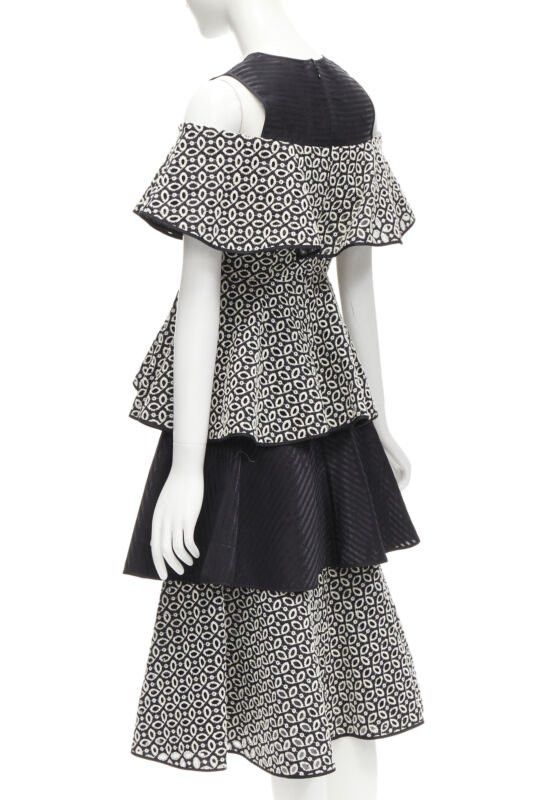 HUISHAN ZHANG HUISHAN ZHANG black white eyelet embroidery anglais cold shoulder dress US2 XS Size S / US 4 / IT 40 - 6 Thumbnail