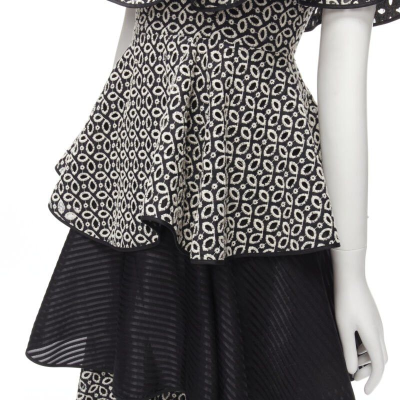 HUISHAN ZHANG HUISHAN ZHANG black white eyelet embroidery anglais cold shoulder dress US2 XS Size S / US 4 / IT 40 - 7 Thumbnail