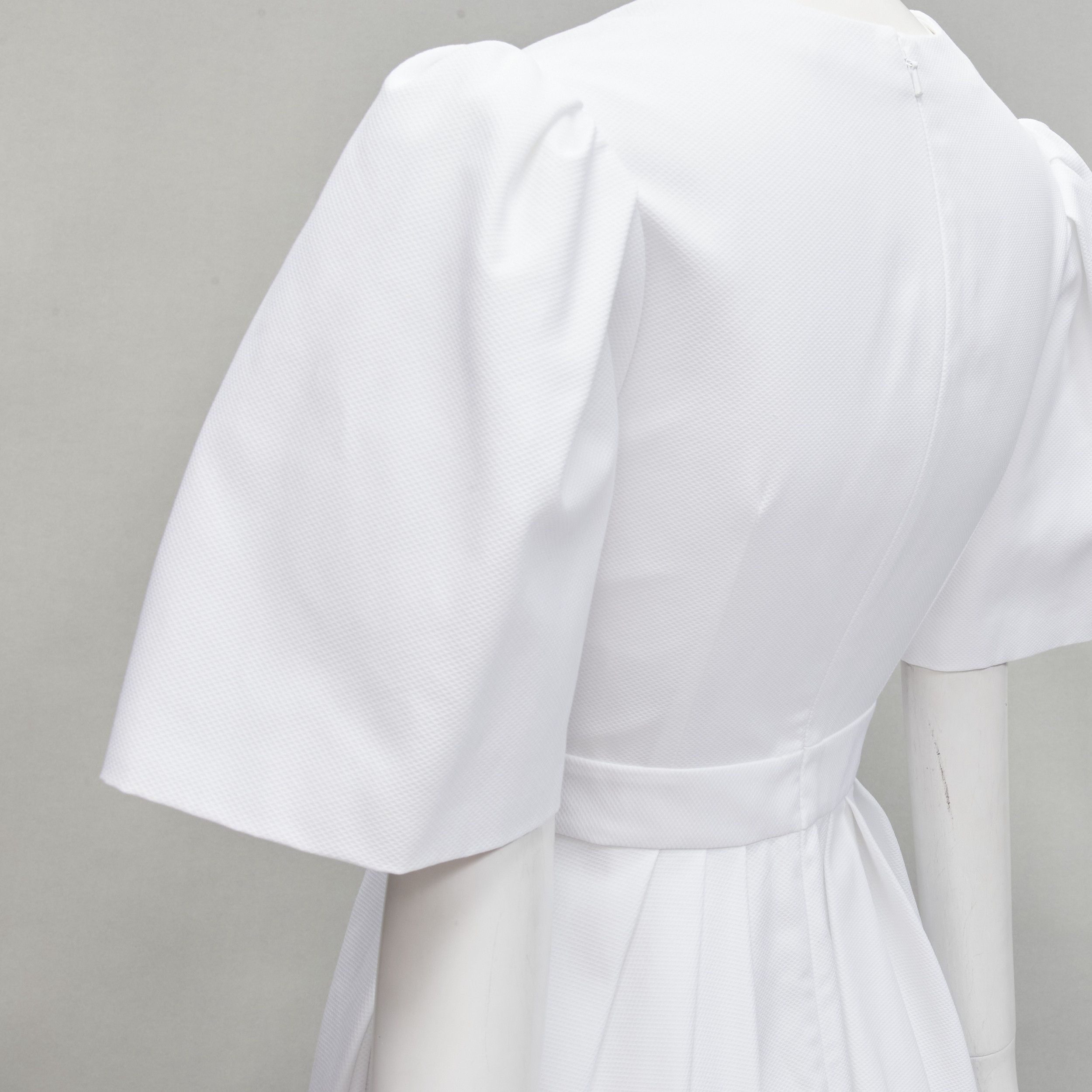 Alexander McQueen ALEXANDER MCQUEEN white structural bell sleeve V neck midi dress IT38 XS Size XS / US 0-2 / IT 36-38 - 7 Thumbnail