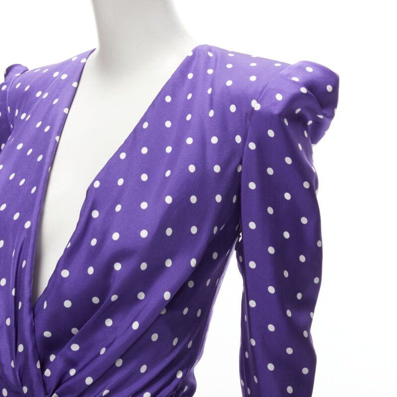 Alexandre Vauthier ALEXANDRE VAUTHIER Runway purple polka dot puff shoulder wrapped dress FR34 XS Size XS / US 0-2 / IT 36-38 - 2 Thumbnail