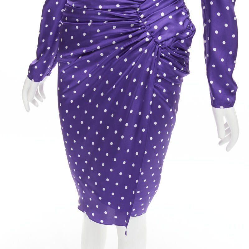 Alexandre Vauthier ALEXANDRE VAUTHIER Runway purple polka dot puff shoulder wrapped dress FR34 XS Size XS / US 0-2 / IT 36-38 - 8 Thumbnail