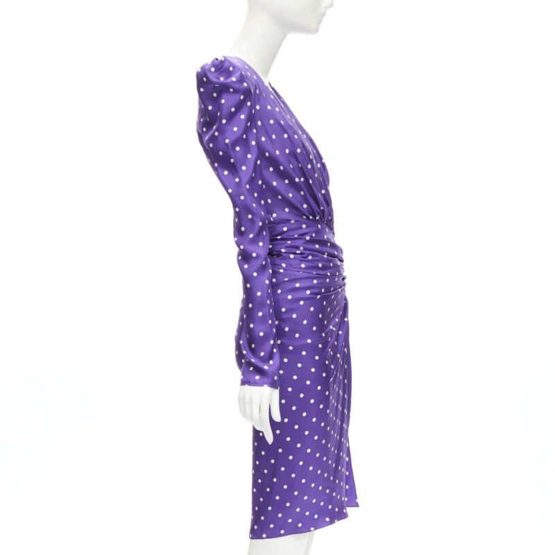 Alexandre Vauthier ALEXANDRE VAUTHIER Runway purple polka dot puff shoulder wrapped dress FR34 XS Size XS / US 0-2 / IT 36-38 - 4 Thumbnail