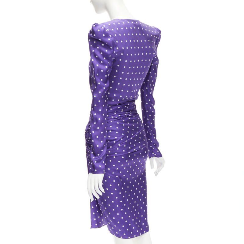Alexandre Vauthier ALEXANDRE VAUTHIER Runway purple polka dot puff shoulder wrapped dress FR34 XS Size XS / US 0-2 / IT 36-38 - 6 Thumbnail