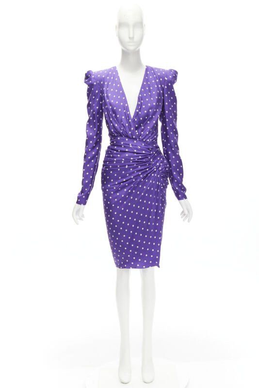 Alexandre Vauthier ALEXANDRE VAUTHIER Runway purple polka dot puff shoulder wrapped dress FR34 XS Size XS / US 0-2 / IT 36-38 - 10 Thumbnail