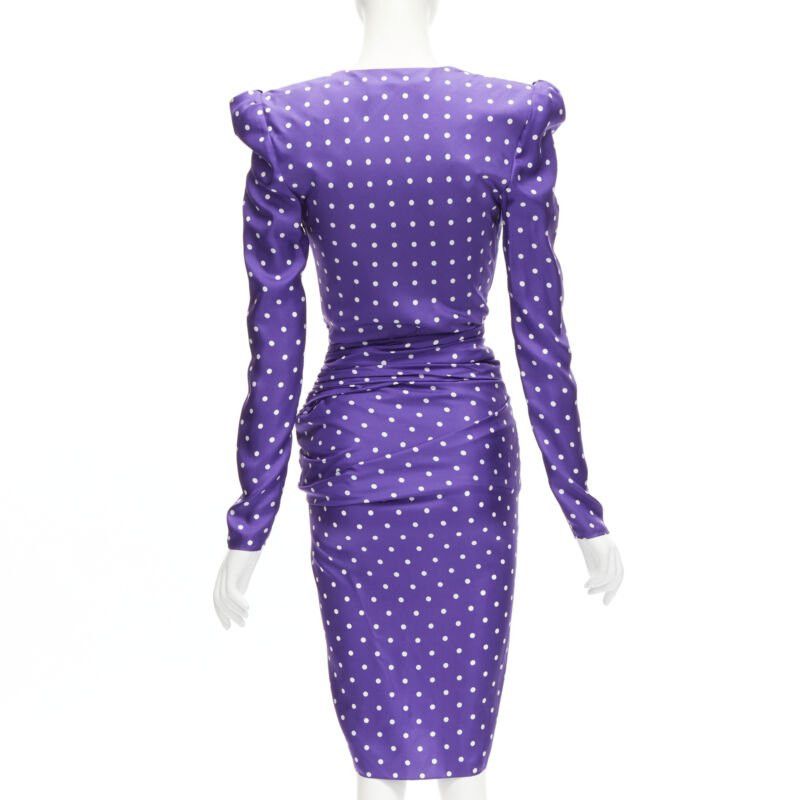 Alexandre Vauthier ALEXANDRE VAUTHIER Runway purple polka dot puff shoulder wrapped dress FR34 XS Size XS / US 0-2 / IT 36-38 - 5 Thumbnail