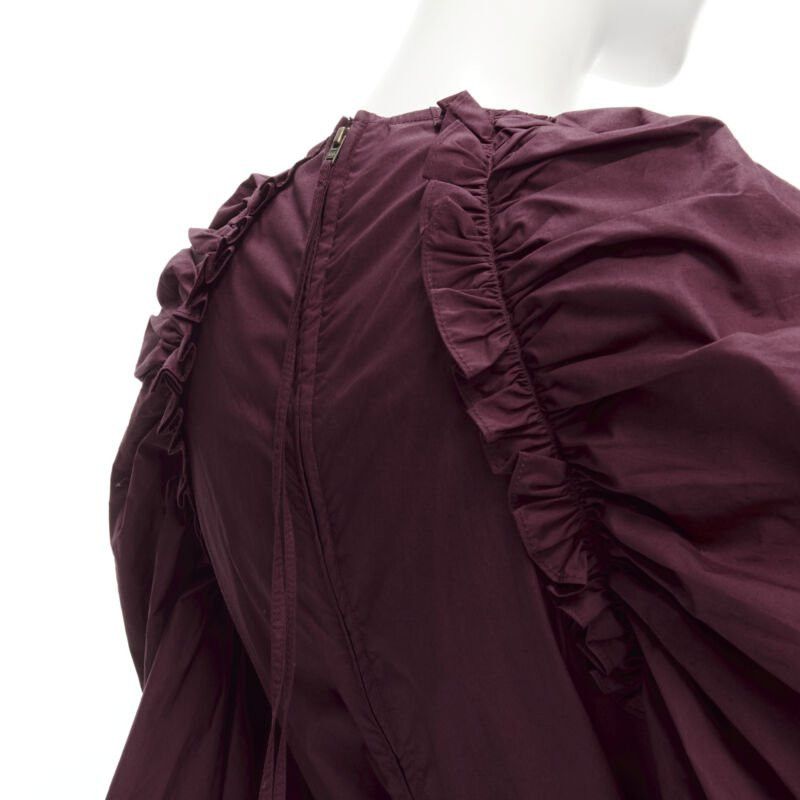 Ulla Johnson ULLA JOHNSON burgundy cotton bow belt balloon sleeves flared midi dress US2 XS Size S / US 4 / IT 40 - 8 Thumbnail
