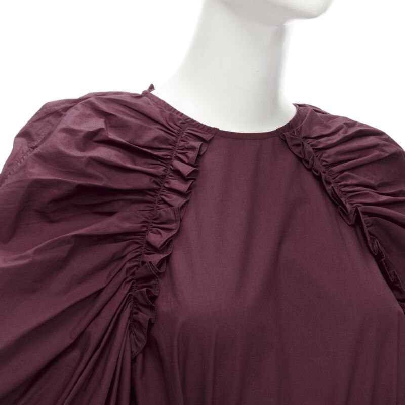 Ulla Johnson ULLA JOHNSON burgundy cotton bow belt balloon sleeves flared midi dress US2 XS Size S / US 4 / IT 40 - 2 Thumbnail