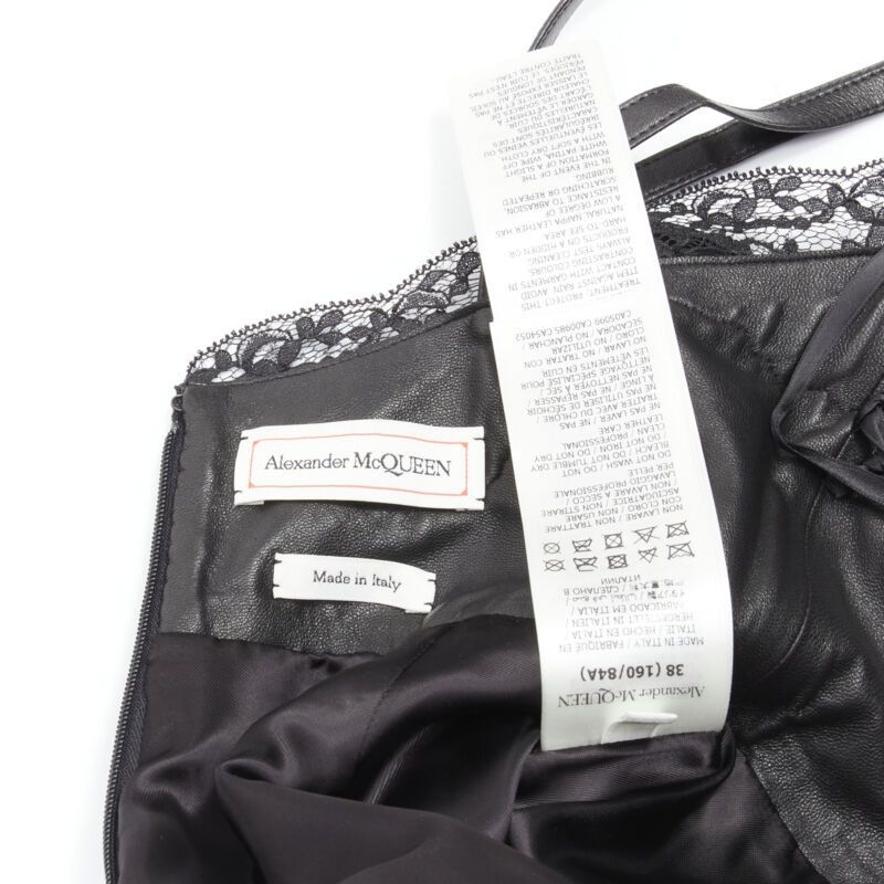 Alexander McQueen ALEXANDER MCQUEEN 2022 black leather lace asymmetric wrap draped dress IT38 XS Size XS / US 0-2 / IT 36-38 - 10 Thumbnail