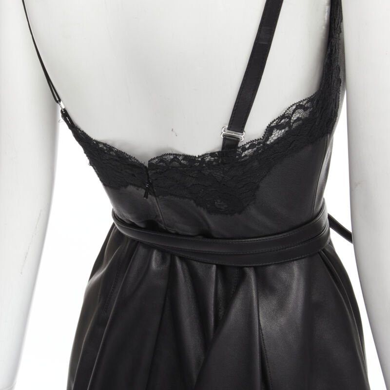 Alexander McQueen ALEXANDER MCQUEEN 2022 black leather lace asymmetric wrap draped dress IT38 XS Size XS / US 0-2 / IT 36-38 - 8 Thumbnail