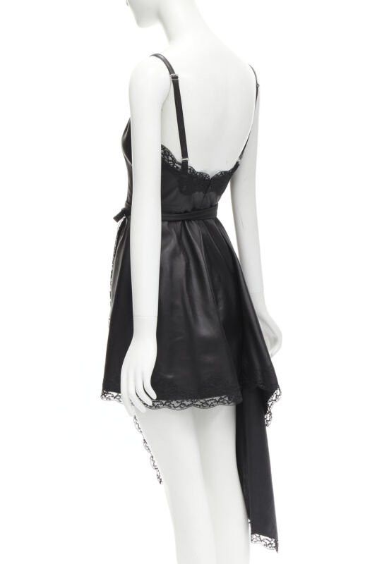 Alexander McQueen ALEXANDER MCQUEEN 2022 black leather lace asymmetric wrap draped dress IT38 XS Size XS / US 0-2 / IT 36-38 - 6 Thumbnail