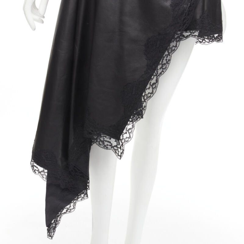 Alexander McQueen ALEXANDER MCQUEEN 2022 black leather lace asymmetric wrap draped dress IT38 XS Size XS / US 0-2 / IT 36-38 - 9 Thumbnail