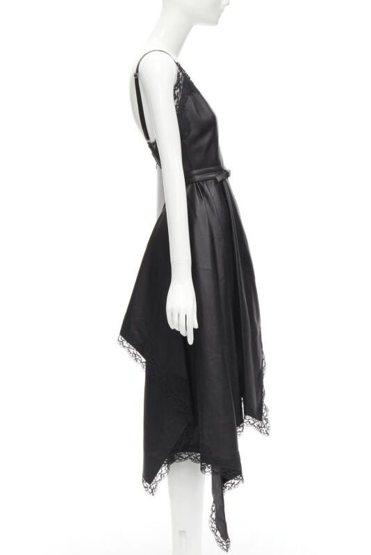 Alexander McQueen ALEXANDER MCQUEEN 2022 black leather lace asymmetric wrap draped dress IT38 XS Size XS / US 0-2 / IT 36-38 - 4 Thumbnail