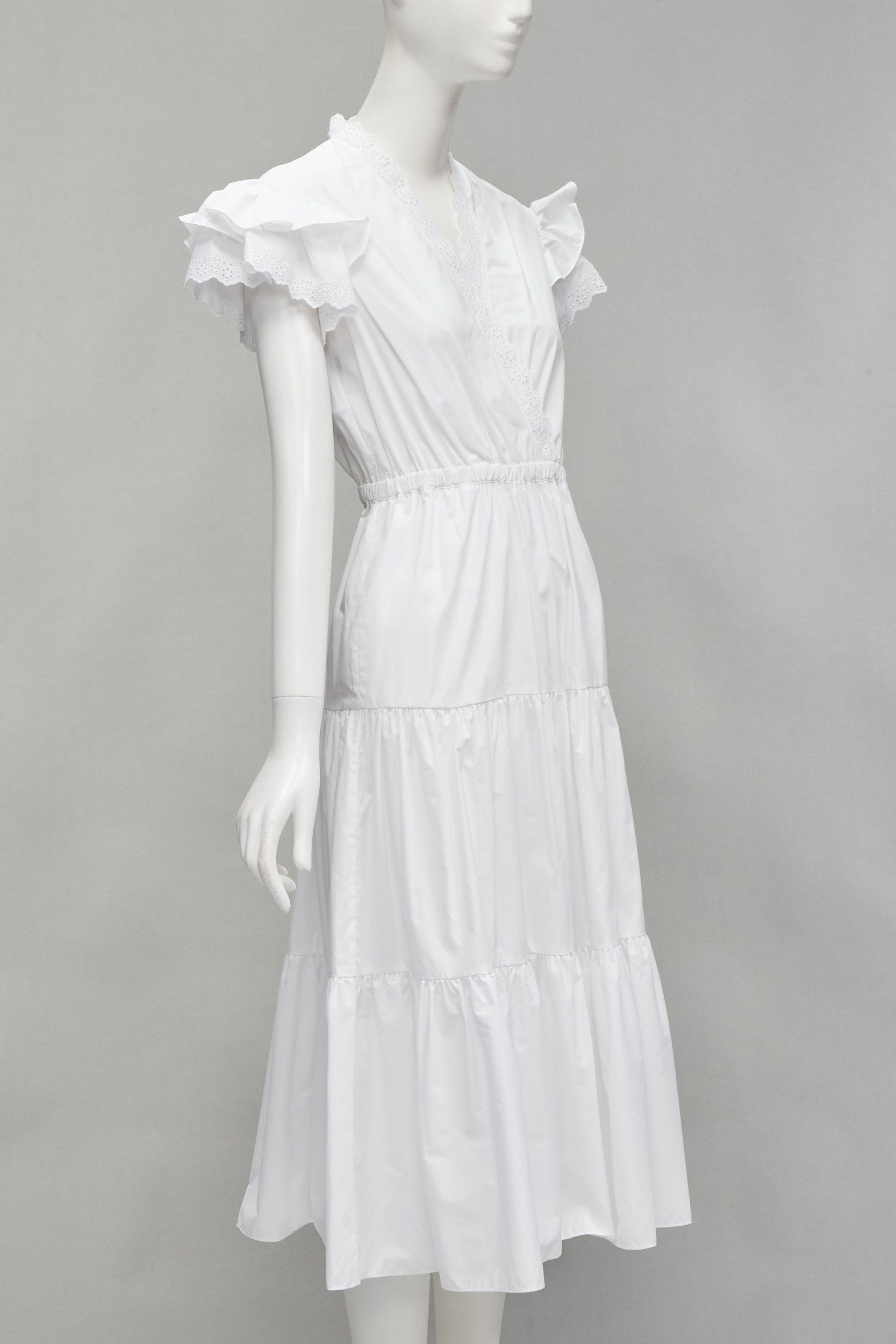 Philosophy di Lorenzo Serafini new PHILOSOPHY 2019 white butterfly ruffle sleeve lace eyelet tier dress IT38 XS Size XS / US 0-2 / IT 36-38 - 2 Thumbnail