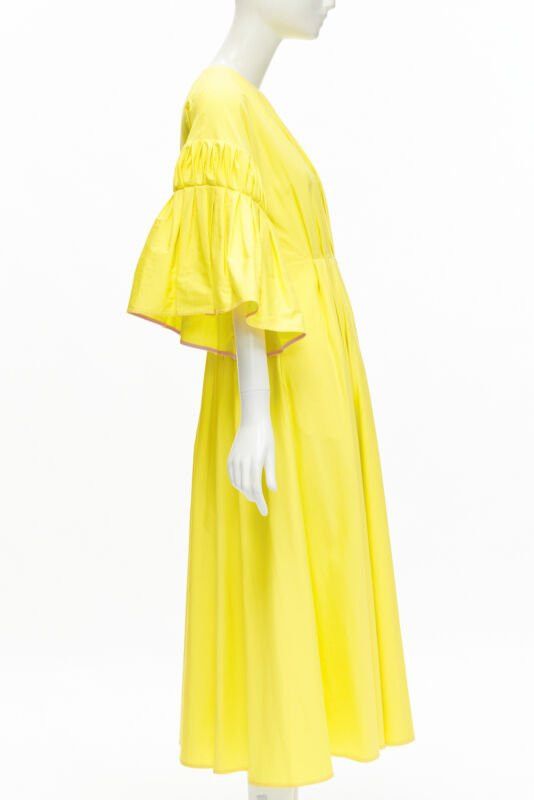 ROKSANDA ROKSANDA sunshine yellow cotton origami pleat flared sleeves A-line dress UK6 XS Size XS / US 0-2 / IT 36-38 - 4 Thumbnail