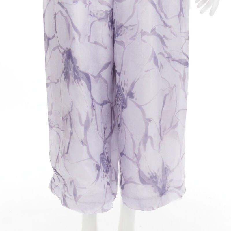 Other COSTERELLOS purple floral ruffled butterfly sleeves belted jumpsuit FR34 XS Size 26" / US 2 / IT 38 - 8 Thumbnail