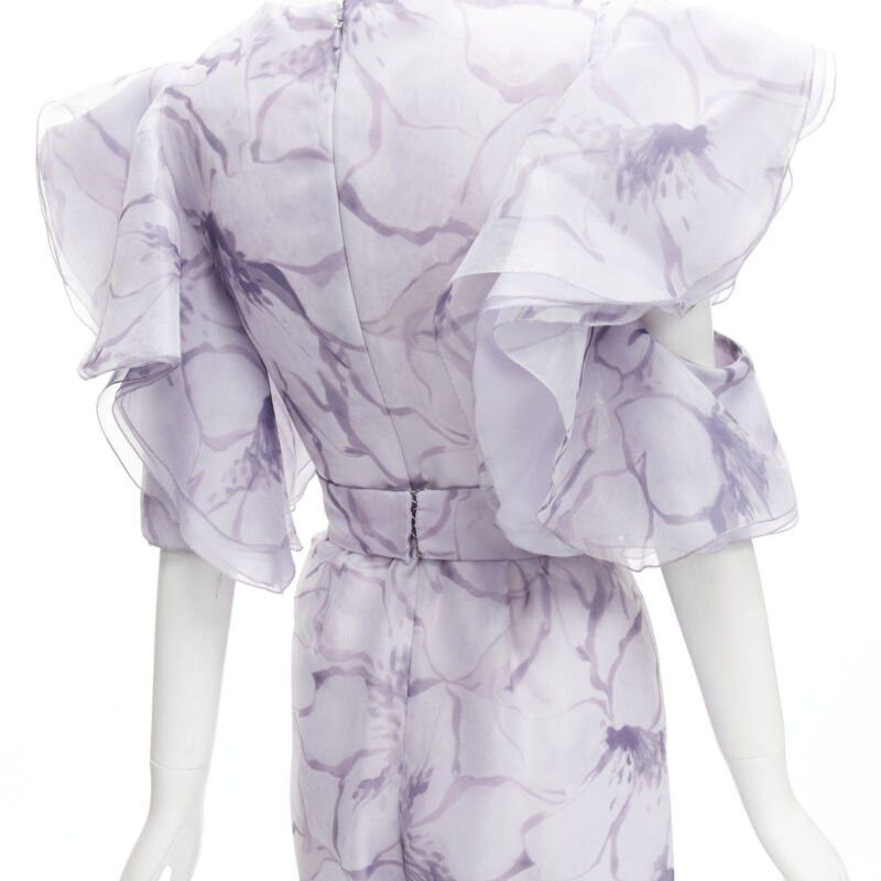 Other COSTERELLOS purple floral ruffled butterfly sleeves belted jumpsuit FR34 XS Size 26" / US 2 / IT 38 - 7 Thumbnail