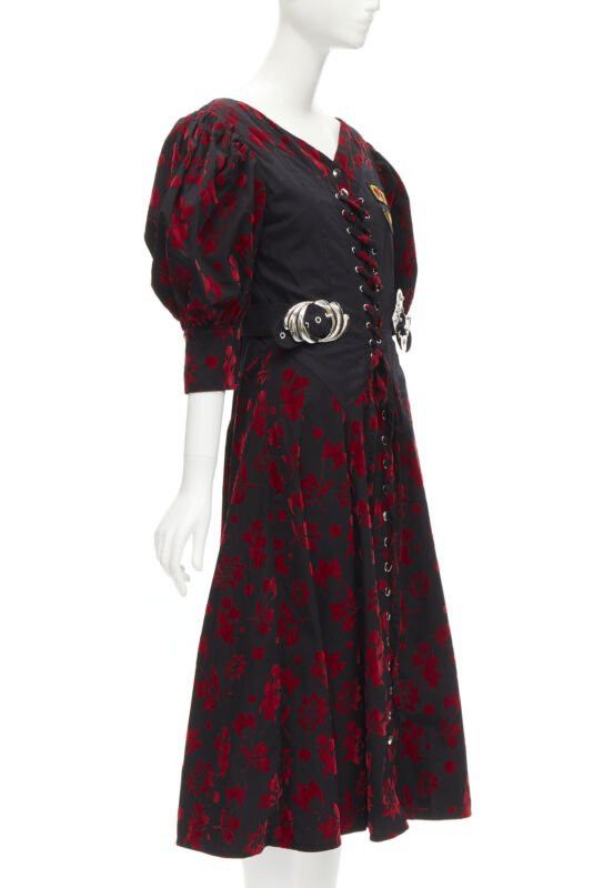 Chopova Lowena CHOPOVA LOWENA red velvet floral butterfly hook black corset Victorian dress S Size XS / US 0-2 / IT 36-38 - 3 Thumbnail