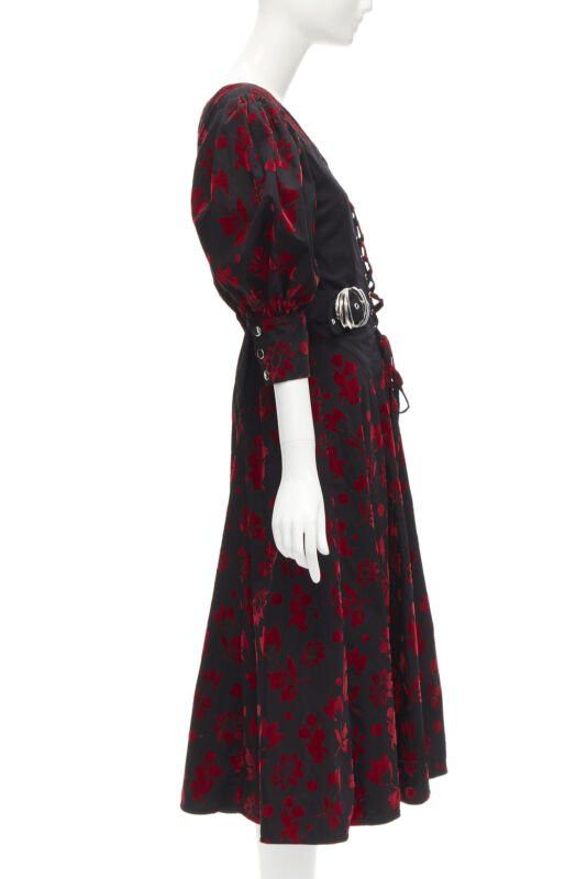 Chopova Lowena CHOPOVA LOWENA red velvet floral butterfly hook black corset Victorian dress S Size XS / US 0-2 / IT 36-38 - 4 Thumbnail