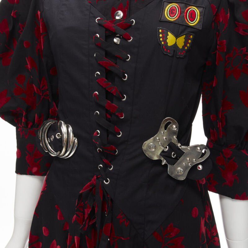 Chopova Lowena CHOPOVA LOWENA red velvet floral butterfly hook black corset Victorian dress S Size XS / US 0-2 / IT 36-38 - 2 Thumbnail