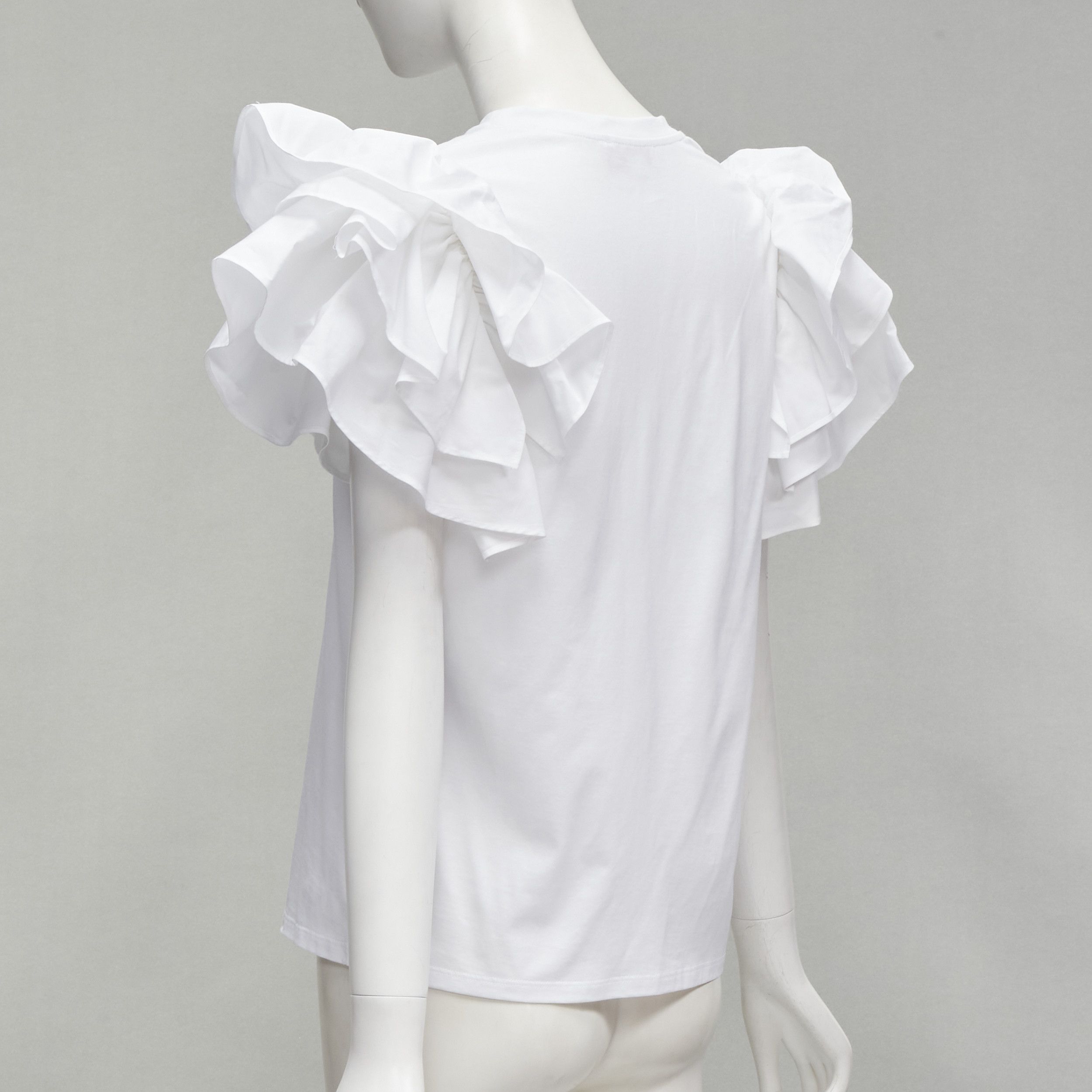 Alexander McQueen ALEXANDER MCQUEEN white cotton ruffle sleeve crew neck tshirt IT38 XS Size XS / US 0-2 / IT 36-38 - 6 Thumbnail