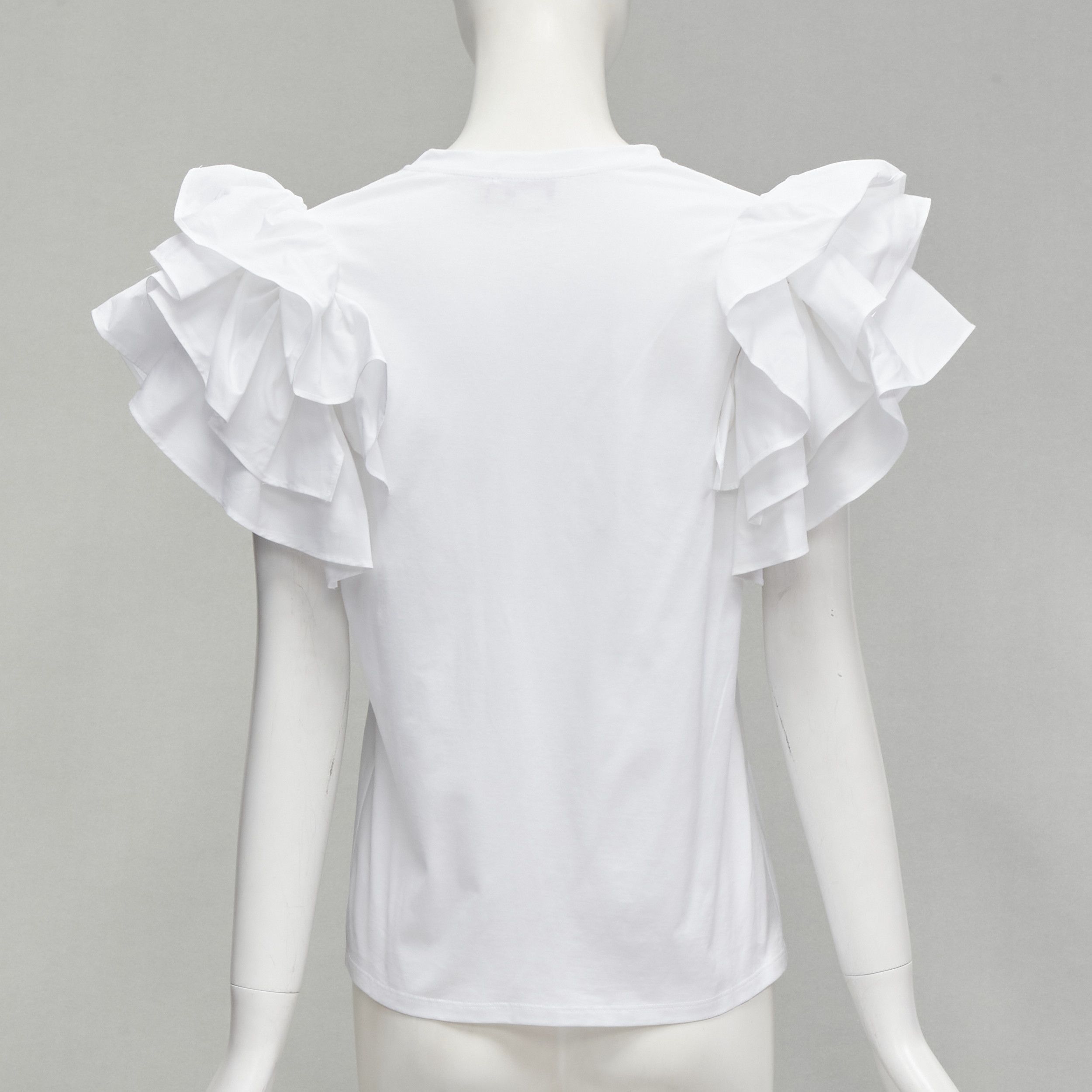 Alexander McQueen ALEXANDER MCQUEEN white cotton ruffle sleeve crew neck tshirt IT38 XS Size XS / US 0-2 / IT 36-38 - 5 Thumbnail