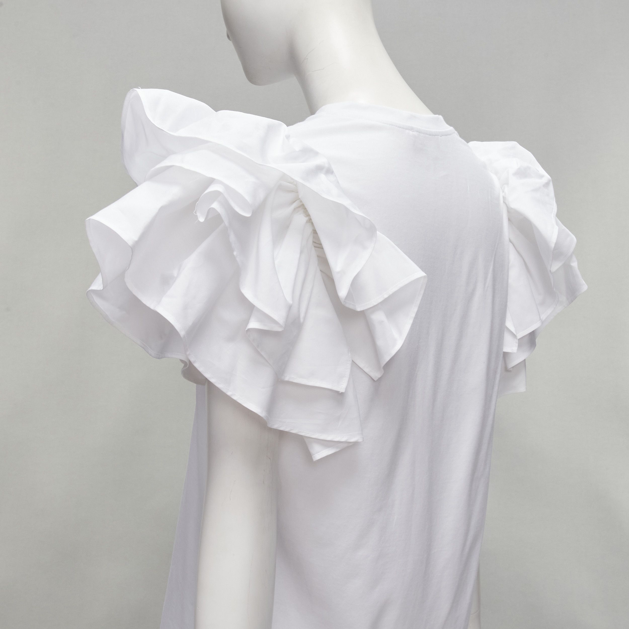 Alexander McQueen ALEXANDER MCQUEEN white cotton ruffle sleeve crew neck tshirt IT38 XS Size XS / US 0-2 / IT 36-38 - 7 Thumbnail