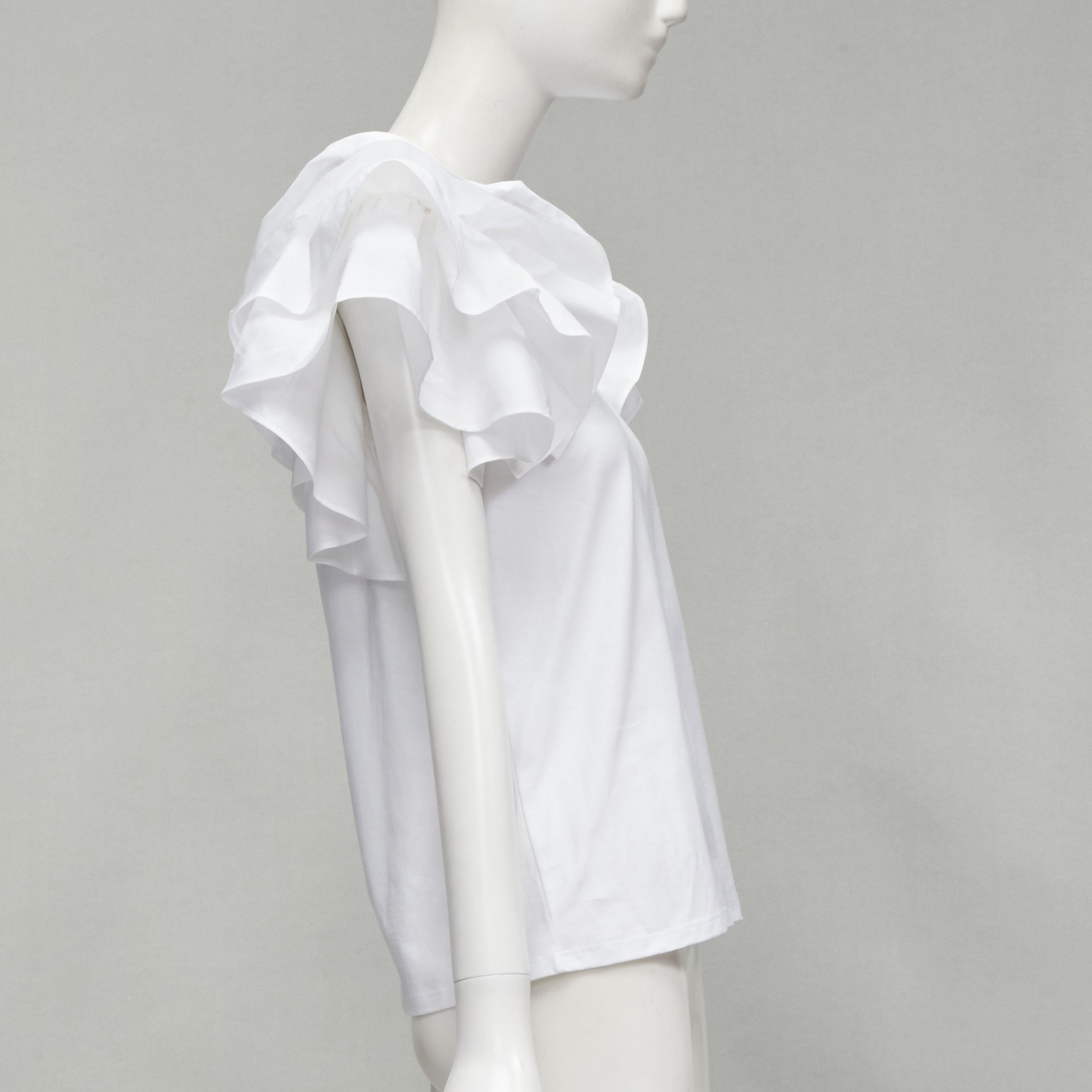 Alexander McQueen ALEXANDER MCQUEEN white cotton ruffle sleeve crew neck tshirt IT38 XS Size XS / US 0-2 / IT 36-38 - 4 Thumbnail