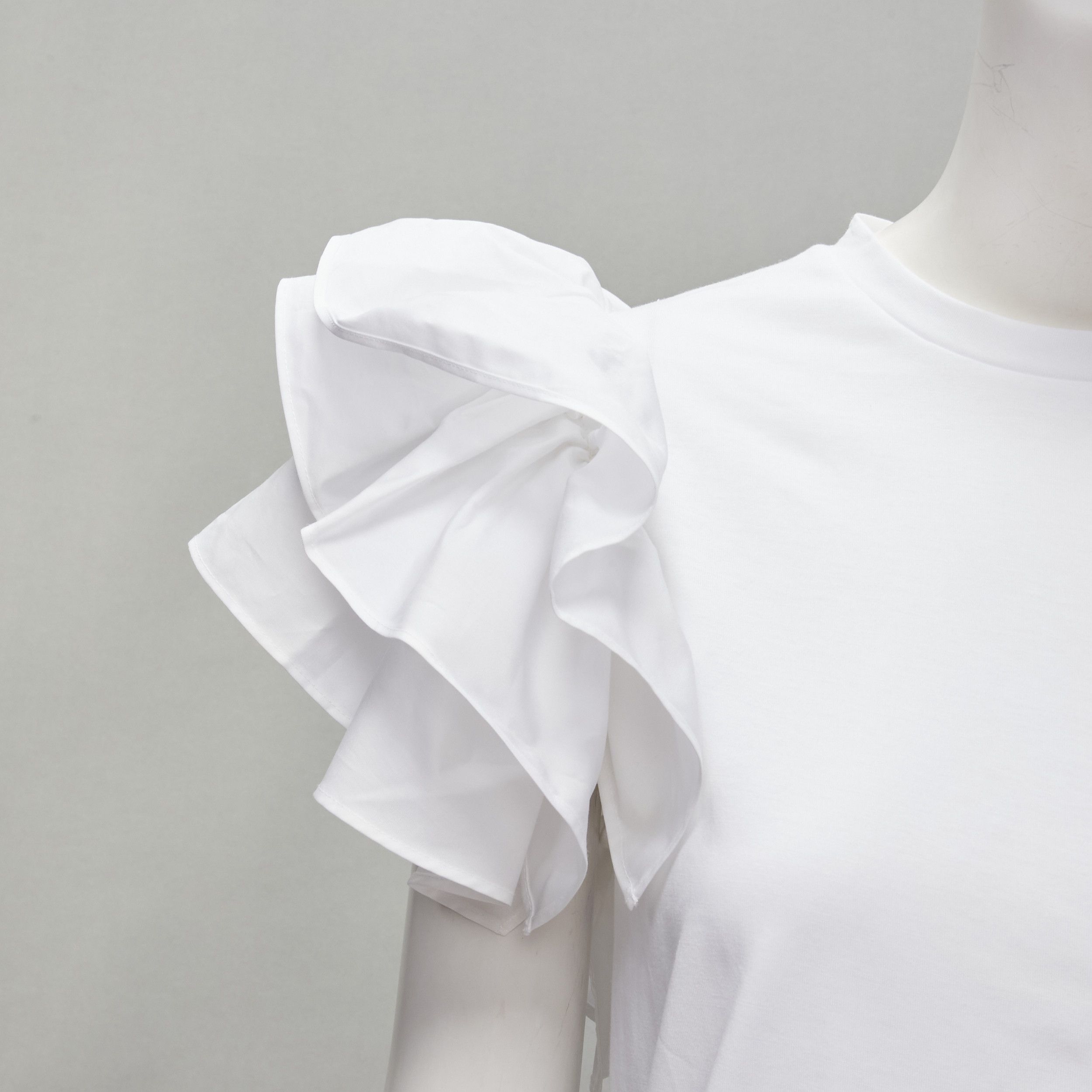 Alexander McQueen ALEXANDER MCQUEEN white cotton ruffle sleeve crew neck tshirt IT38 XS Size XS / US 0-2 / IT 36-38 - 2 Thumbnail