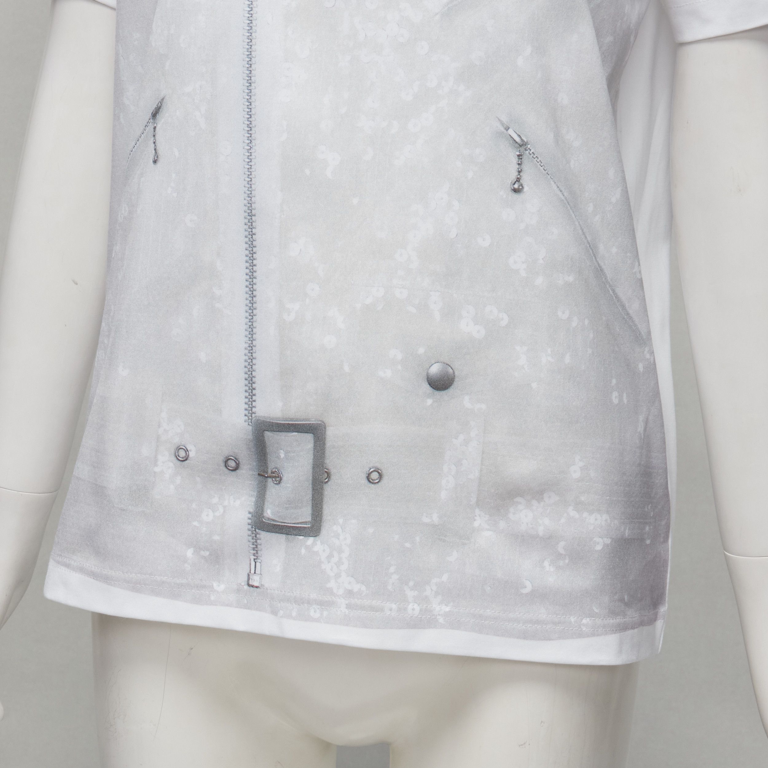 Junya Watanabe JUNYA WATANABE 2020 grey sequin biker print white cotton tshirt top S Size S / US 4 / IT 40 - 7 Thumbnail