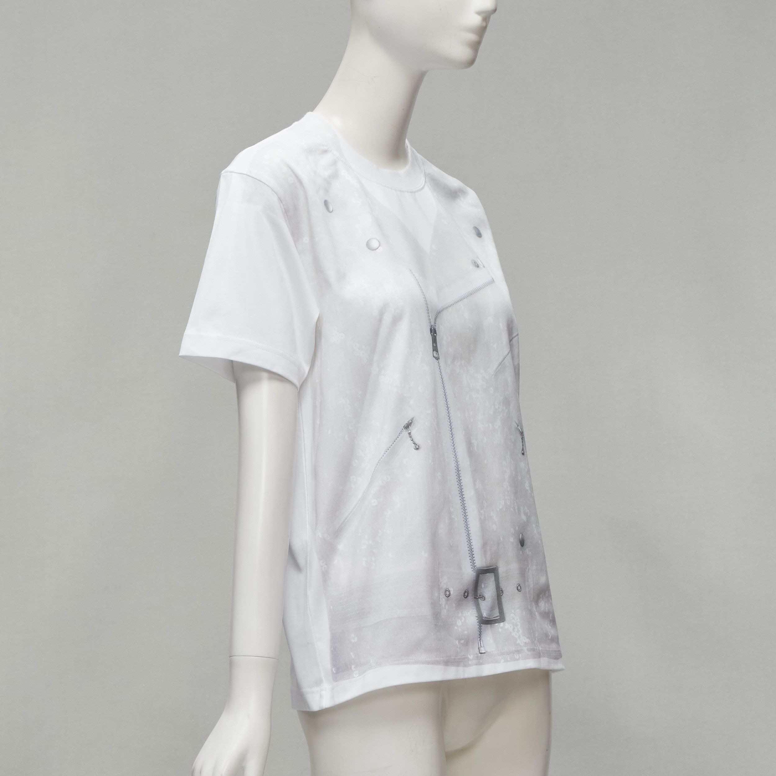 Junya Watanabe JUNYA WATANABE 2020 grey sequin biker print white cotton tshirt top S Size S / US 4 / IT 40 - 3 Thumbnail