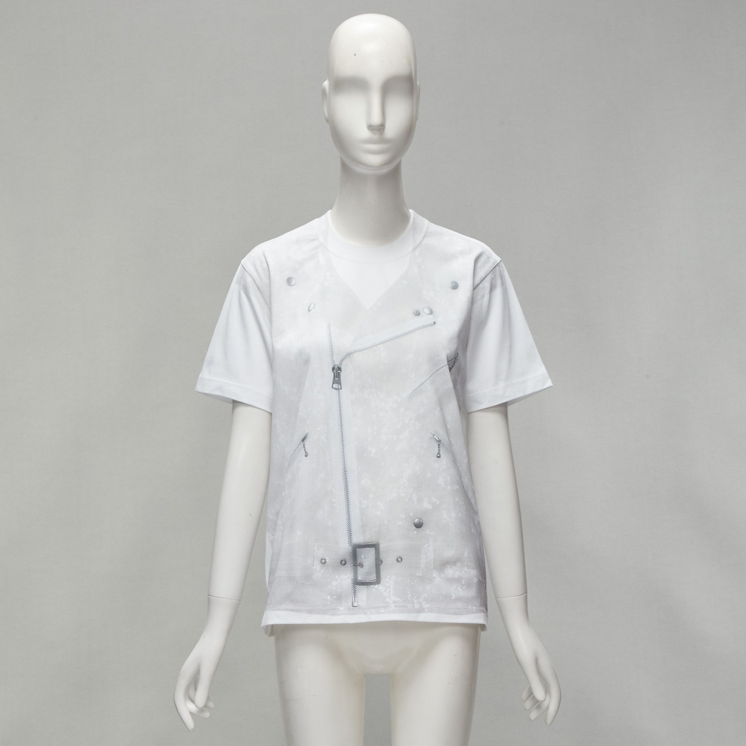 Junya Watanabe JUNYA WATANABE 2020 grey sequin biker print white cotton tshirt top S Size S / US 4 / IT 40 - 9 Thumbnail