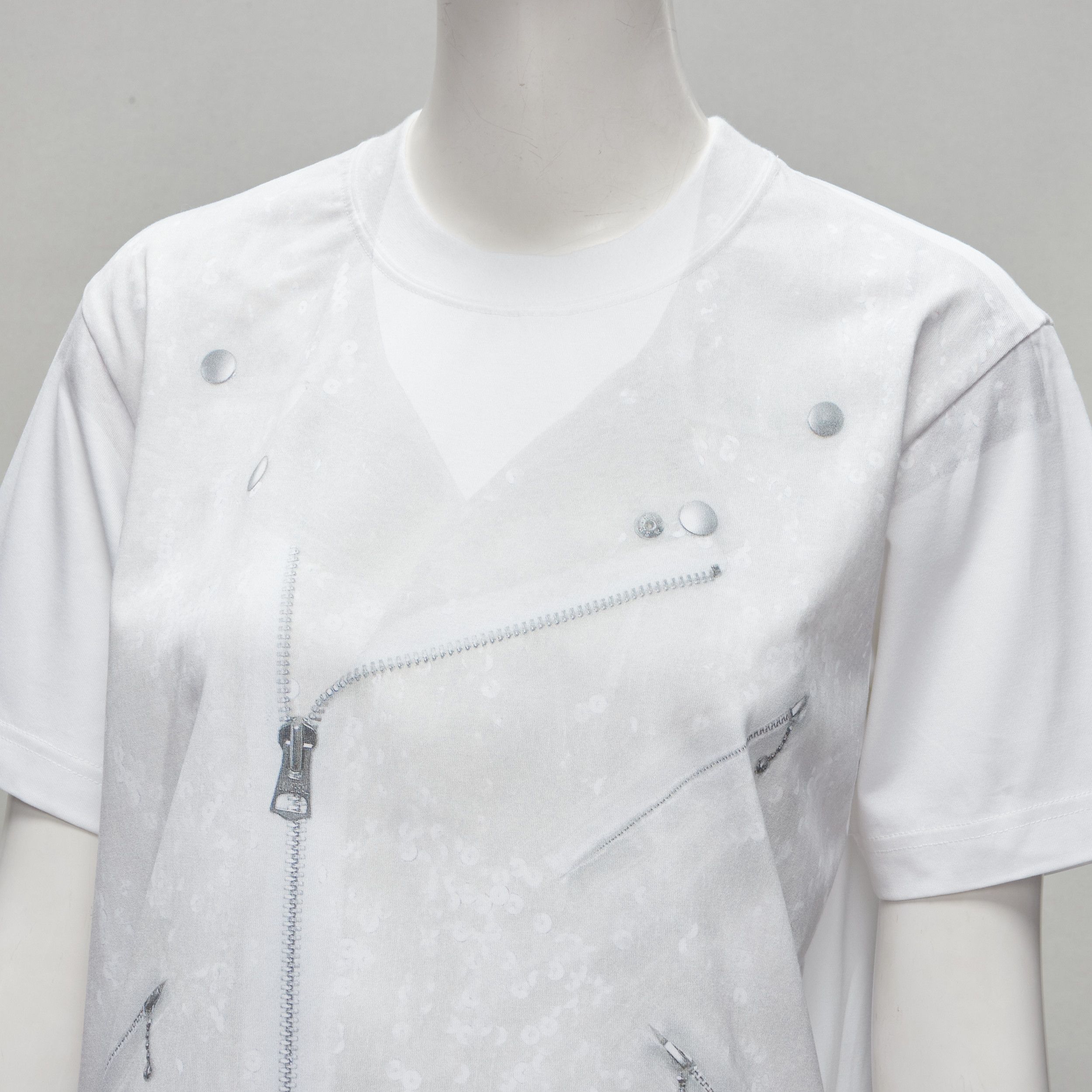 Junya Watanabe JUNYA WATANABE 2020 grey sequin biker print white cotton tshirt top S Size S / US 4 / IT 40 - 2 Thumbnail