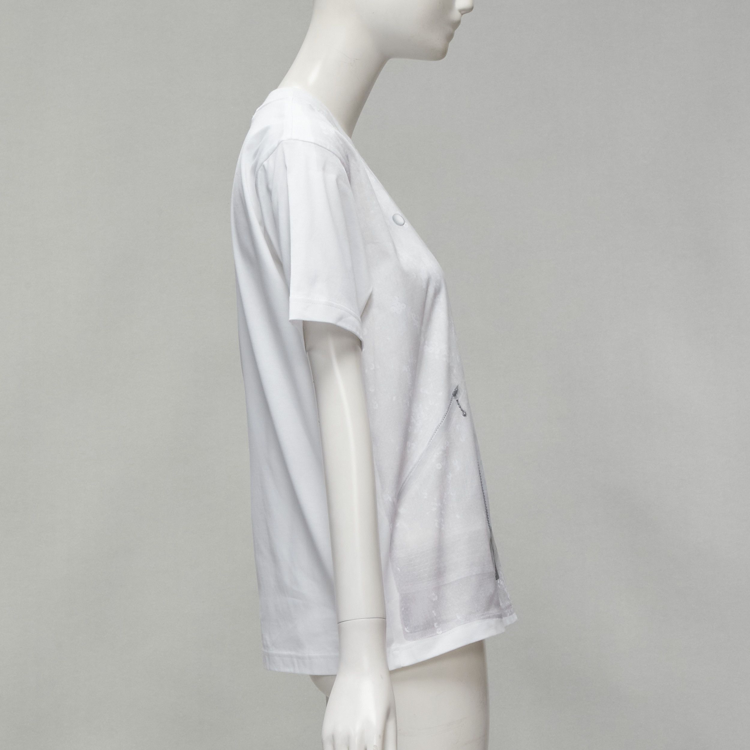 Junya Watanabe JUNYA WATANABE 2020 grey sequin biker print white cotton tshirt top S Size S / US 4 / IT 40 - 4 Thumbnail