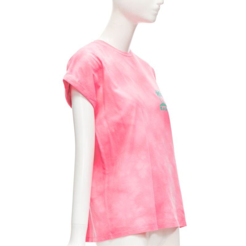 Balmain BALMAIN green palm tree logo pink tie dye crew neck cap sleeves tshirt top XXS Size XS / US 0-2 / IT 36-38 - 3 Thumbnail