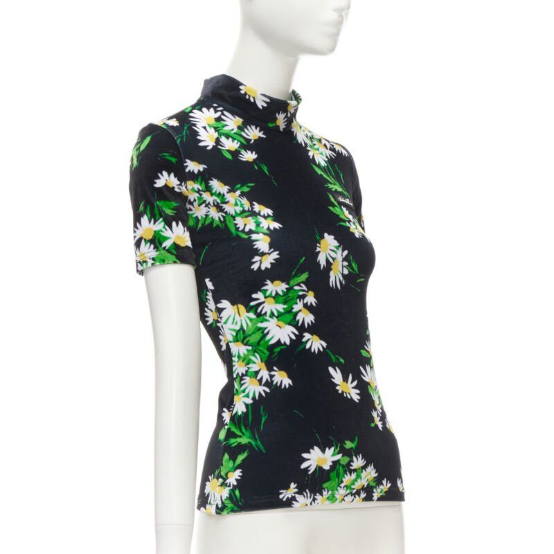 Richard Quinn RICHARD QUINN black white green daisy floral print velvet short sleeve top S Size S / US 4 / IT 40 - 3 Thumbnail