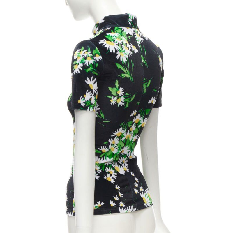 Richard Quinn RICHARD QUINN black white green daisy floral print velvet short sleeve top S Size S / US 4 / IT 40 - 6 Thumbnail